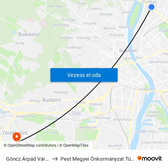 Göncz Árpád Városközpont to Pest Megyei Önkormányzat Tüdőgyógyintézete map