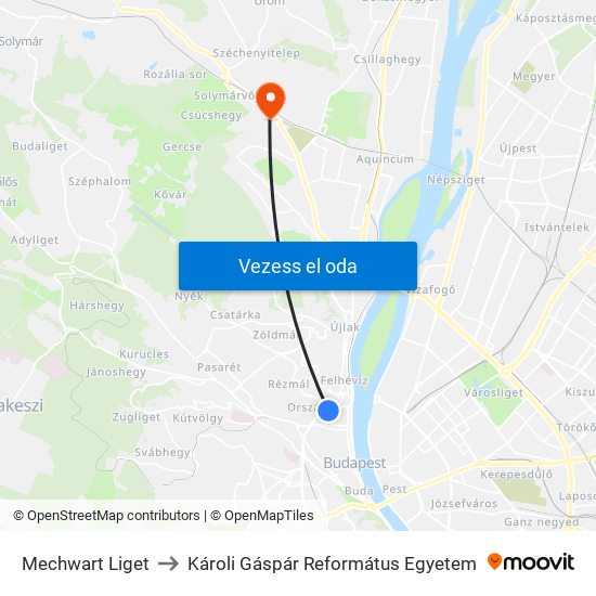 Mechwart Liget to Károli Gáspár Református Egyetem map