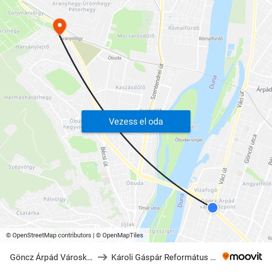 Göncz Árpád Városközpont to Károli Gáspár Református Egyetem map