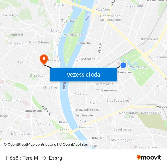 Hősök Tere M to Essrg map