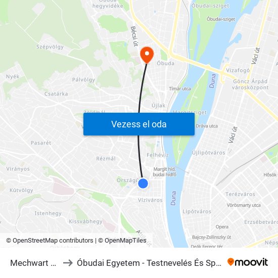 Mechwart Liget to Óbudai Egyetem - Testnevelés És Sport Intézet map