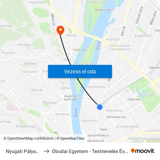 Nyugati Pályaudvar M to Óbudai Egyetem - Testnevelés És Sport Intézet map