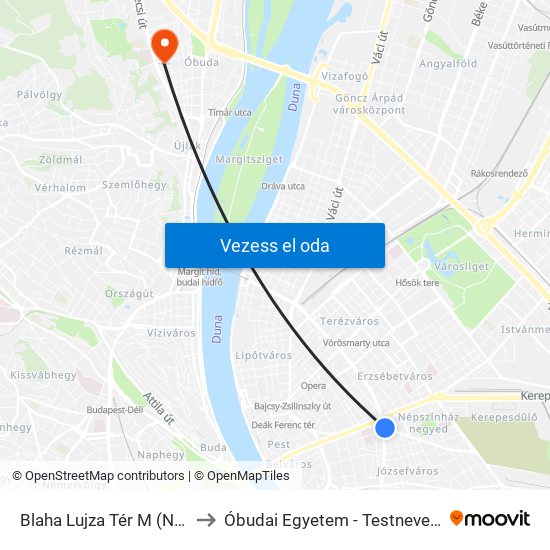 Blaha Lujza Tér M (Népszínház Utca) to Óbudai Egyetem - Testnevelés És Sport Intézet map