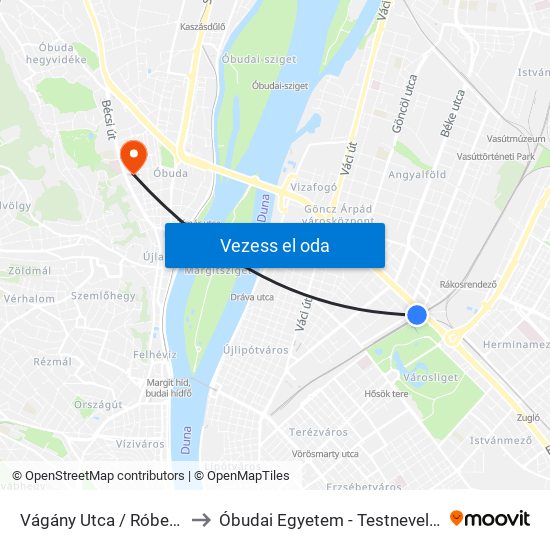 Vágány Utca / Róbert Károly Körút to Óbudai Egyetem - Testnevelés És Sport Intézet map