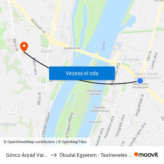 Göncz Árpád Városközpont to Óbudai Egyetem - Testnevelés És Sport Intézet map