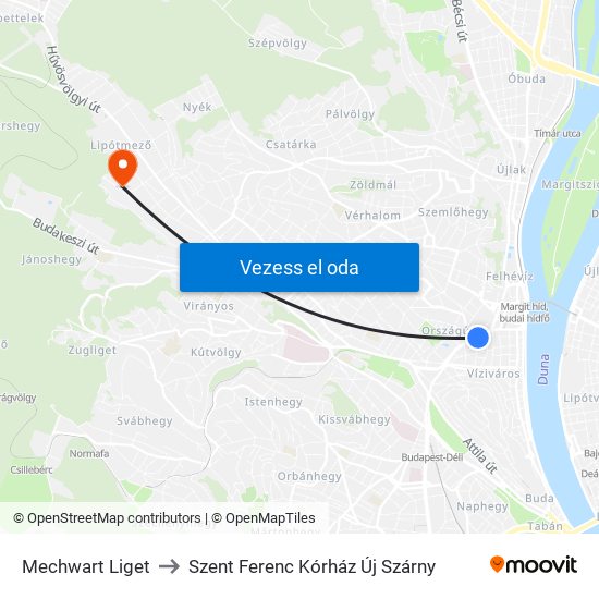 Mechwart Liget to Szent Ferenc Kórház Új Szárny map
