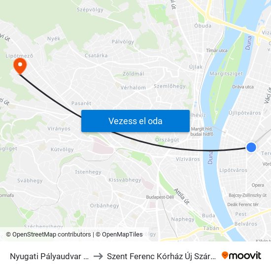 Nyugati Pályaudvar M to Szent Ferenc Kórház Új Szárny map