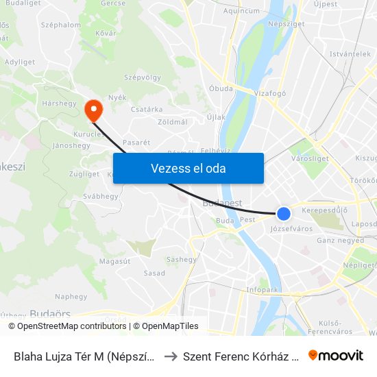 Blaha Lujza Tér M (Népszínház Utca) to Szent Ferenc Kórház Új Szárny map