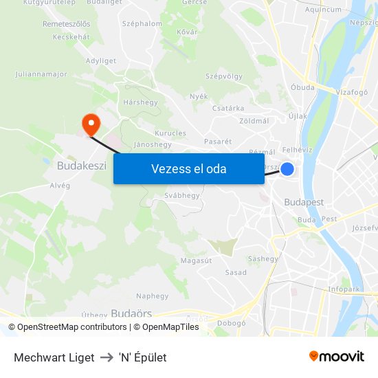 Mechwart Liget to 'N' Épület map