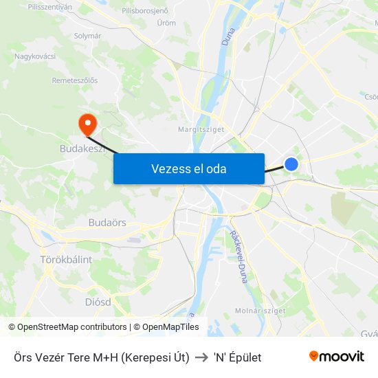 Örs Vezér Tere M+H (Kerepesi Út) to 'N' Épület map