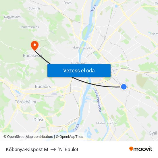 Kőbánya-Kispest M to 'N' Épület map