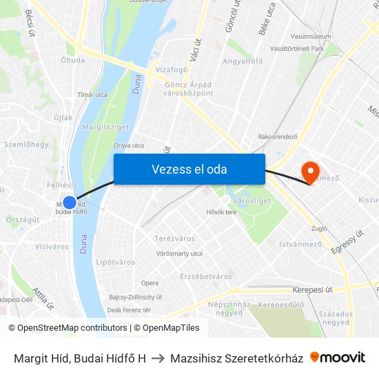 Margit Híd, Budai Hídfő H to Mazsihisz Szeretetkórház map