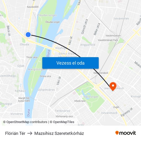 Flórián Tér to Mazsihisz Szeretetkórház map