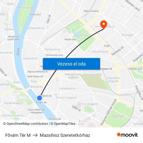 Fővám Tér M to Mazsihisz Szeretetkórház map