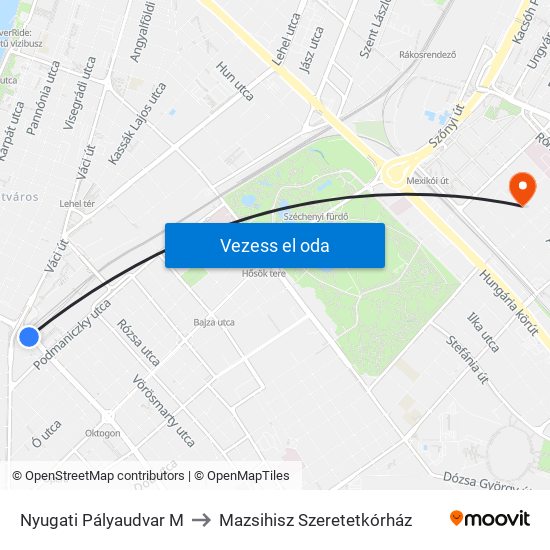 Nyugati Pályaudvar M to Mazsihisz Szeretetkórház map