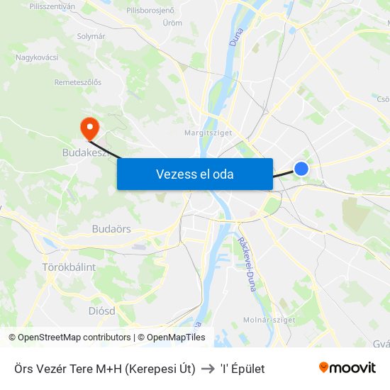 Örs Vezér Tere M+H (Kerepesi Út) to 'I' Épület map