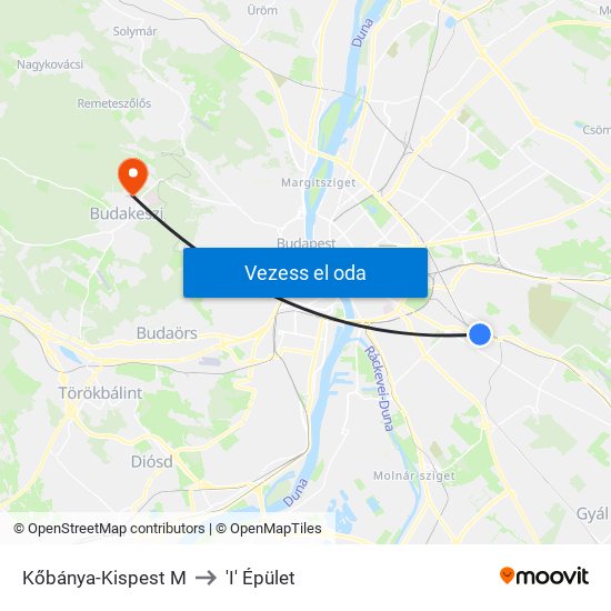Kőbánya-Kispest M to 'I' Épület map