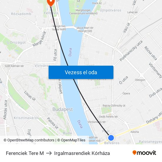 Ferenciek Tere M to Irgalmasrendiek Kórháza map