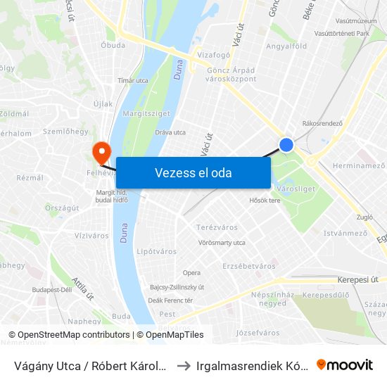 Vágány Utca / Róbert Károly Körút to Irgalmasrendiek Kórháza map