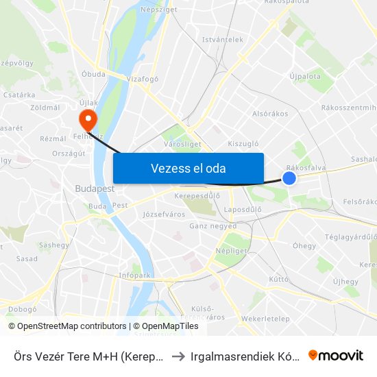 Örs Vezér Tere M+H (Kerepesi Út) to Irgalmasrendiek Kórháza map