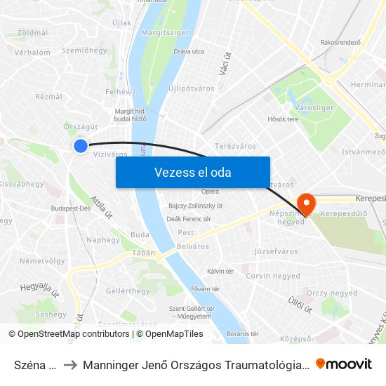 Széna Tér to Manninger Jenő Országos Traumatológiai Intézet map