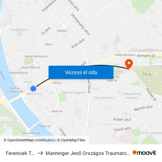 Ferenciek Tere M to Manninger Jenő Országos Traumatológiai Intézet map