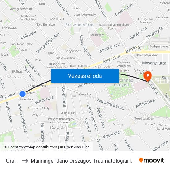 Uránia to Manninger Jenő Országos Traumatológiai Intézet map