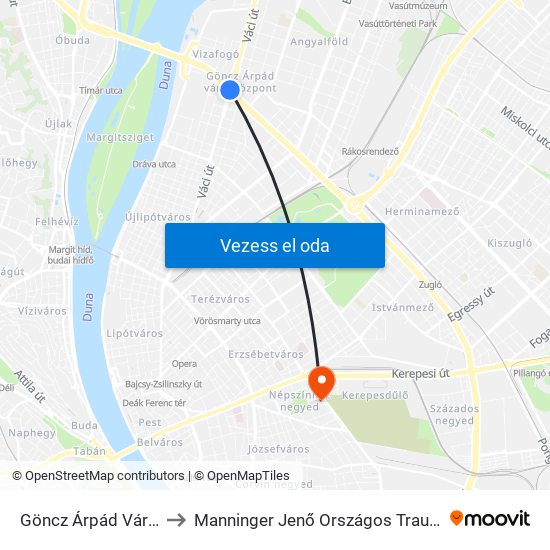 Göncz Árpád Városközpont to Manninger Jenő Országos Traumatológiai Intézet map