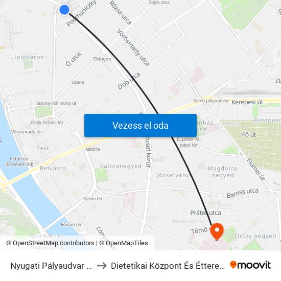 Nyugati Pályaudvar M to Dietetikai Központ És Étterem map