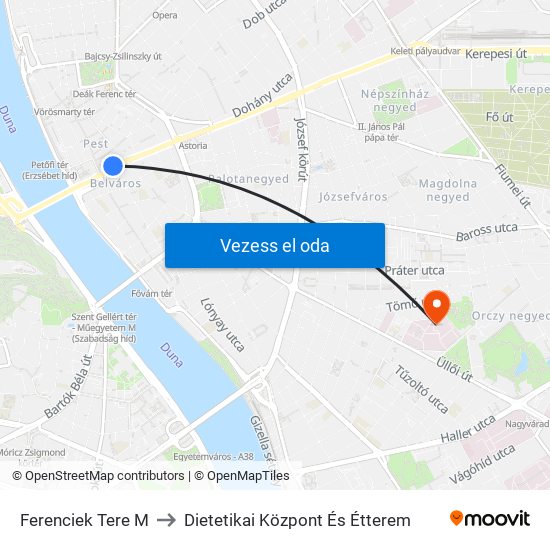 Ferenciek Tere M to Dietetikai Központ És Étterem map