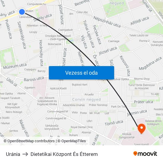 Uránia to Dietetikai Központ És Étterem map