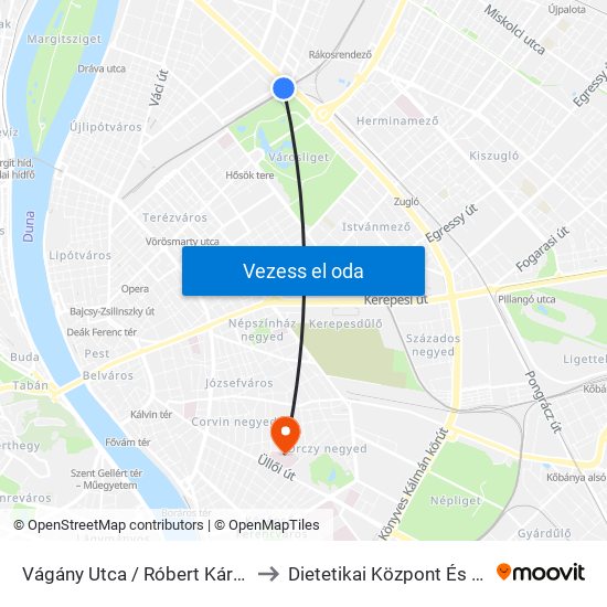 Vágány Utca / Róbert Károly Körút to Dietetikai Központ És Étterem map