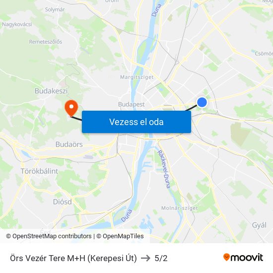 Örs Vezér Tere M+H (Kerepesi Út) to 5/2 map