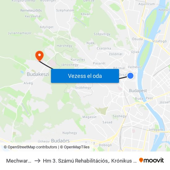 Mechwart Liget to Hm 3. Számú Rehabilitációs,. Krónikus Utókezelő Osztály map