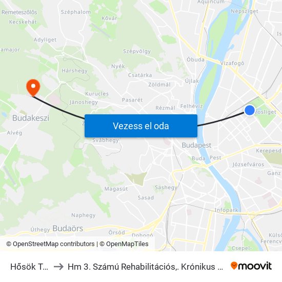 Hősök Tere M to Hm 3. Számú Rehabilitációs,. Krónikus Utókezelő Osztály map