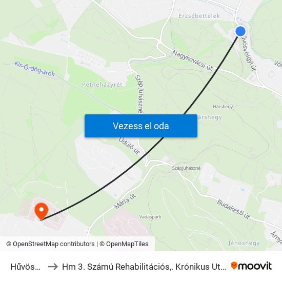 Hűvösvölgy to Hm 3. Számú Rehabilitációs,. Krónikus Utókezelő Osztály map