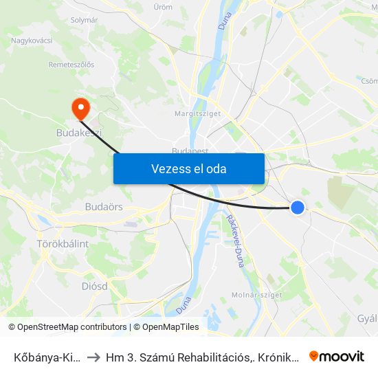 Kőbánya-Kispest M to Hm 3. Számú Rehabilitációs,. Krónikus Utókezelő Osztály map