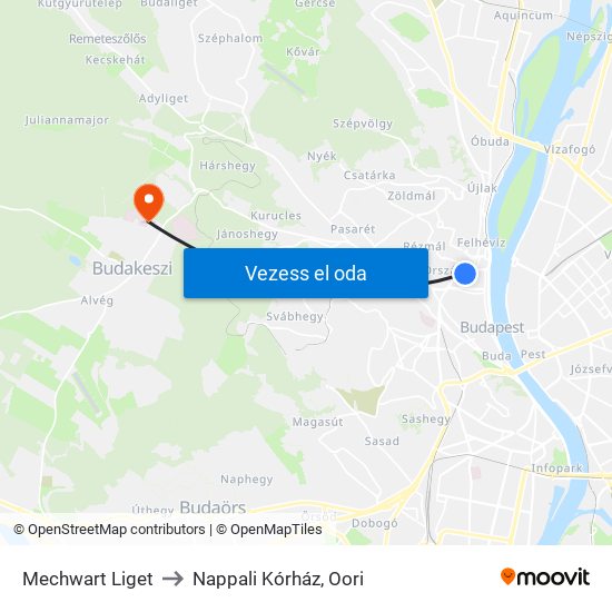 Mechwart Liget to Nappali Kórház, Oori map