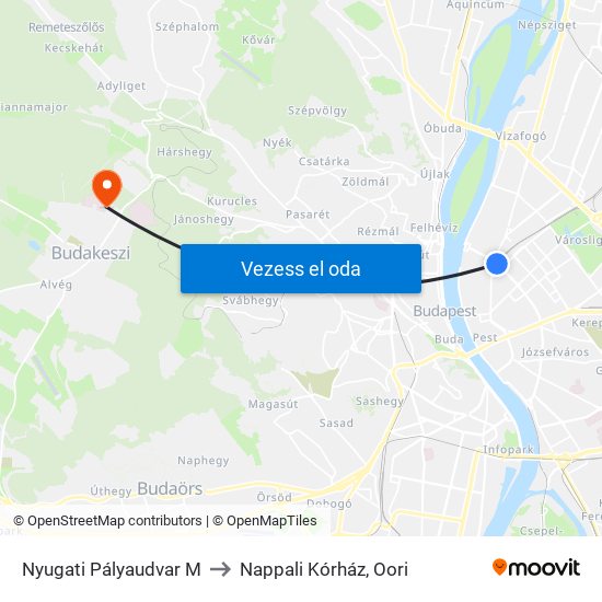 Nyugati Pályaudvar M to Nappali Kórház, Oori map