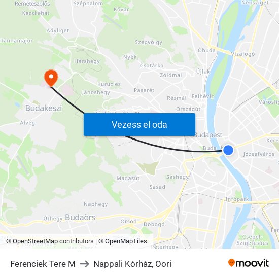 Ferenciek Tere M to Nappali Kórház, Oori map