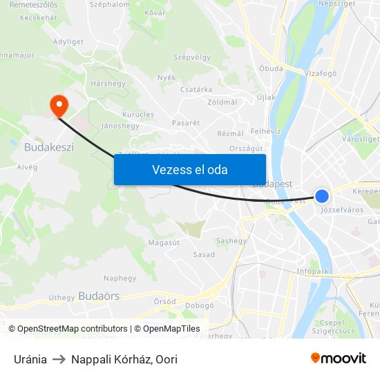 Uránia to Nappali Kórház, Oori map