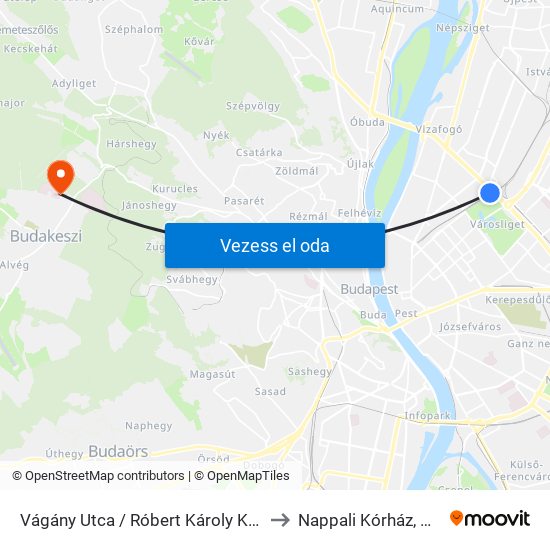 Vágány Utca / Róbert Károly Körút to Nappali Kórház, Oori map