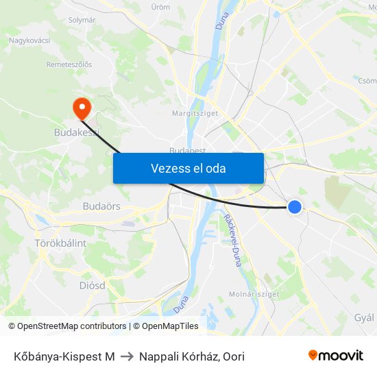 Kőbánya-Kispest M to Nappali Kórház, Oori map