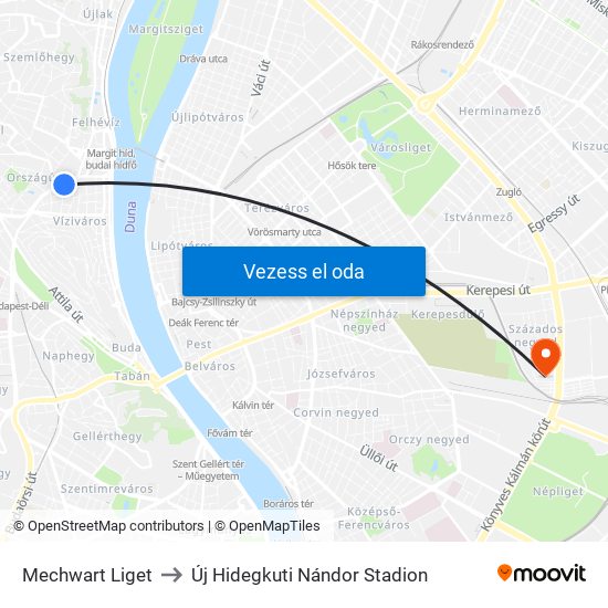 Mechwart Liget to Új Hidegkuti Nándor Stadion map