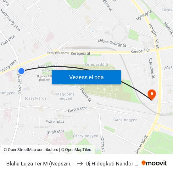 Blaha Lujza Tér M (Népszínház Utca) to Új Hidegkuti Nándor Stadion map