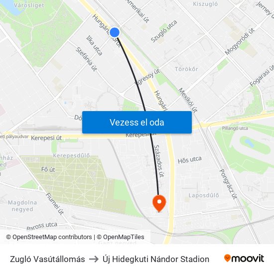 Zugló Vasútállomás to Új Hidegkuti Nándor Stadion map