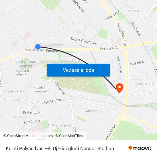 Keleti Pályaudvar to Új Hidegkuti Nándor Stadion map