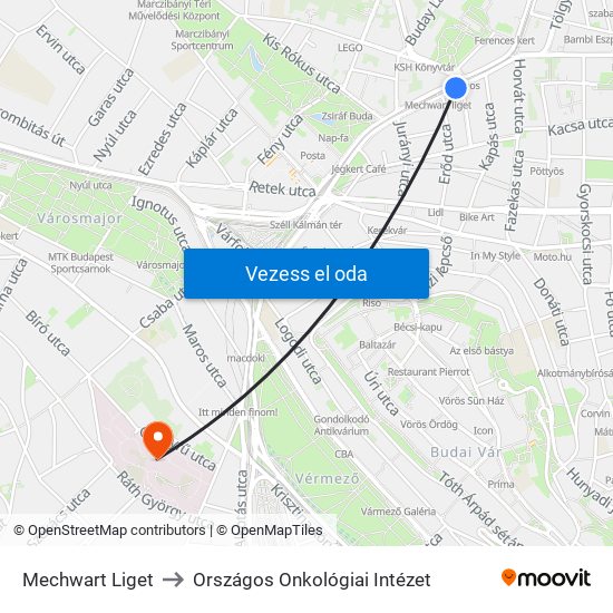 Mechwart Liget to Országos Onkológiai Intézet map