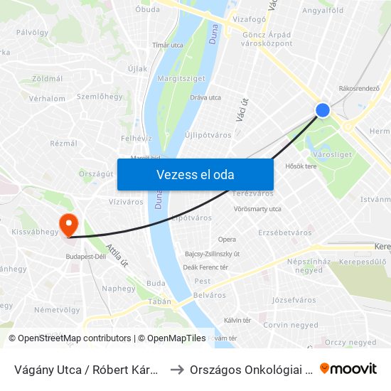 Vágány Utca / Róbert Károly Körút to Országos Onkológiai Intézet map