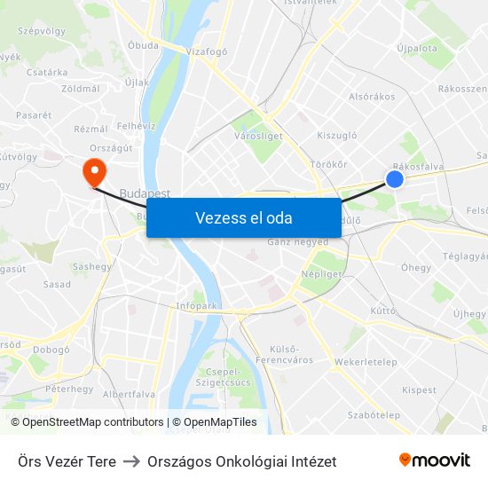 Örs Vezér Tere to Országos Onkológiai Intézet map